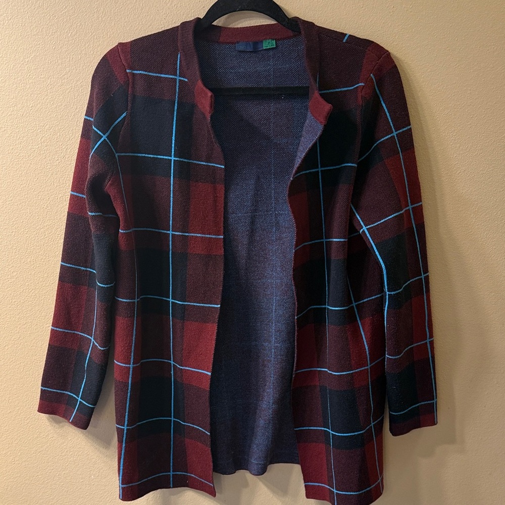 Plaid Open-Front Cardigan Sweater